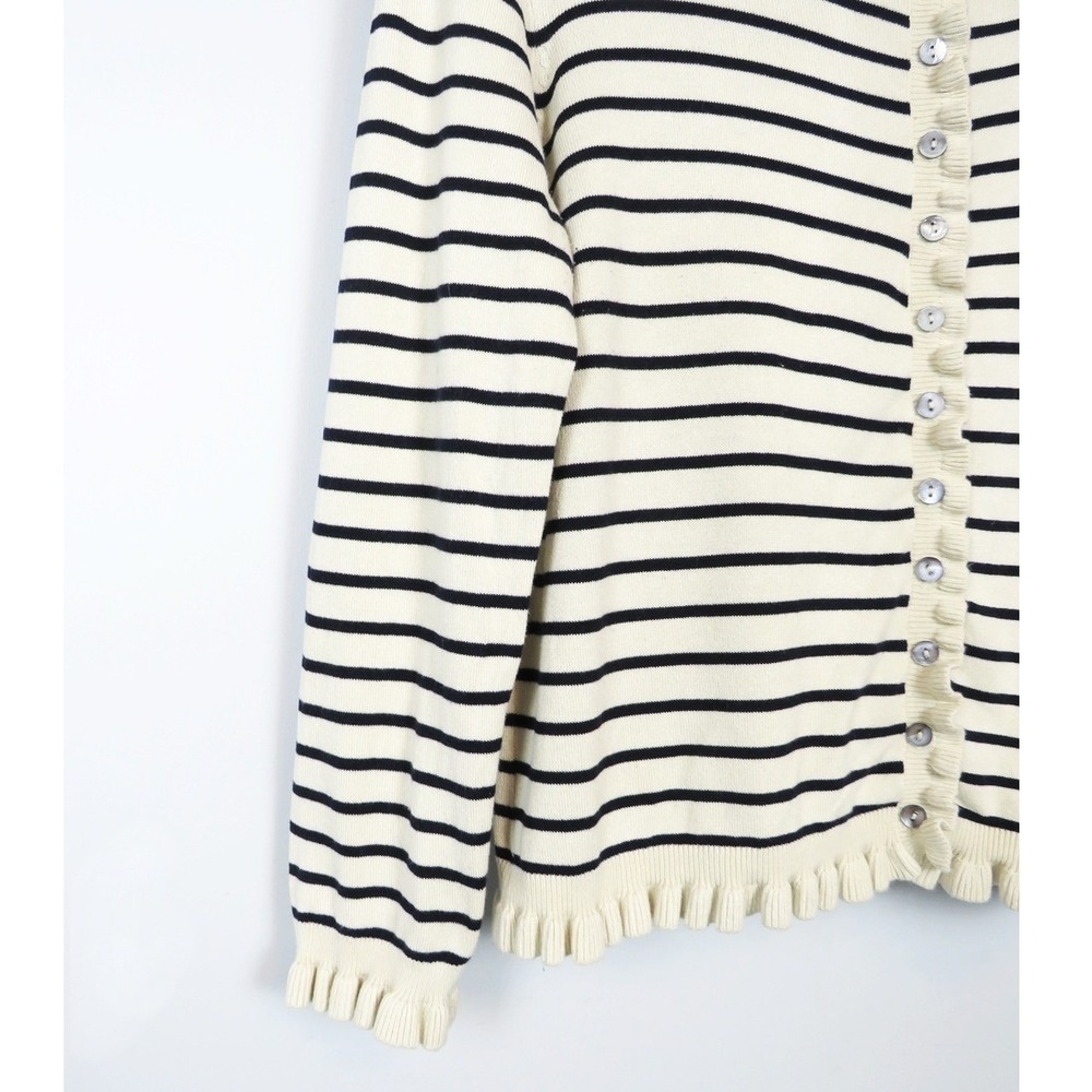 Zara Cream & Navy Stripe Ruffle Trim Cardigan Medium Button Front Bangladesh - Picture 4 of 12